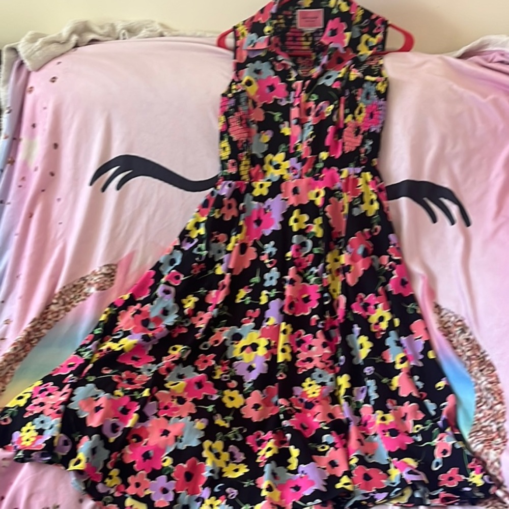 Kate Spade Black and Pink Sundress with Notched Collar